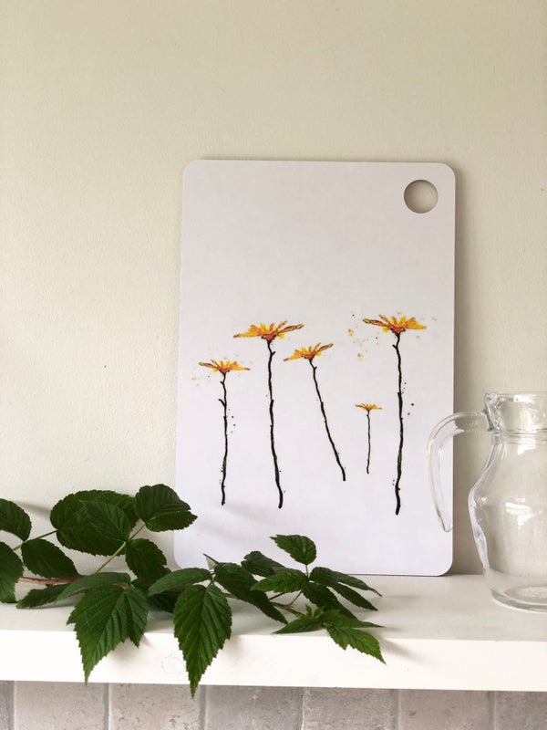 Keltaiset kukat leikkuulauta  20 cm x 30 cm